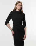 KarenMillen Tailored Structured Crepe Roll Neck Pencil Midi Dress | Size 14