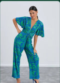 Angel Sleeve Twist Maxi
Jumpsuit in Tropical Green
print