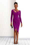 Cut-Off Neckline Wrap Style Midi Dress – Purple