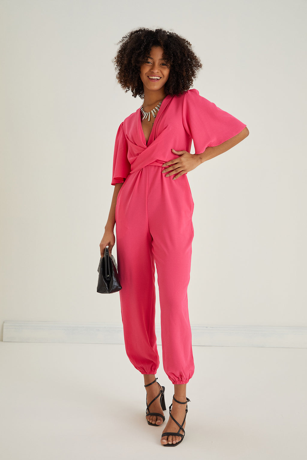 Jessica Angel Sleeve Wrap Jumpsuit in Pink